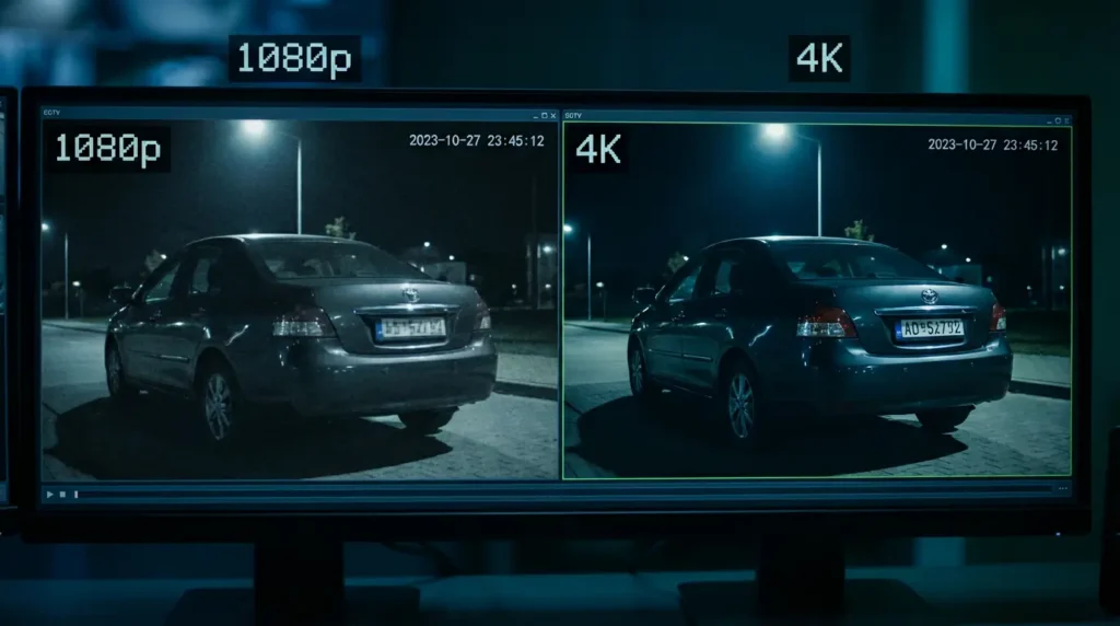 1080p vs 4K security camera footage comparison showing license plate detail
