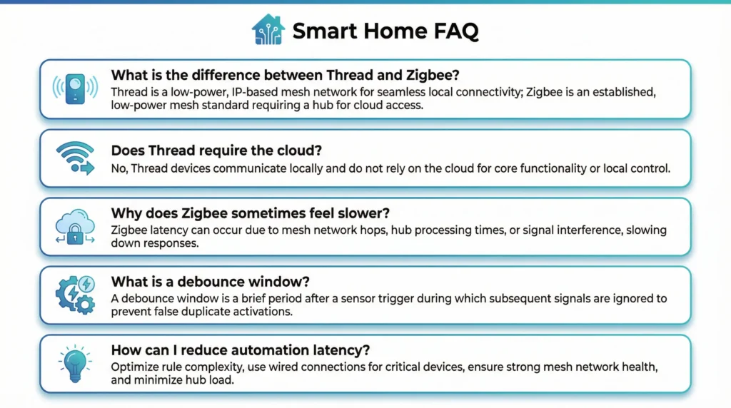 Branded FAQ section graphic or an illustration of a person asking questions to a smart home assistant