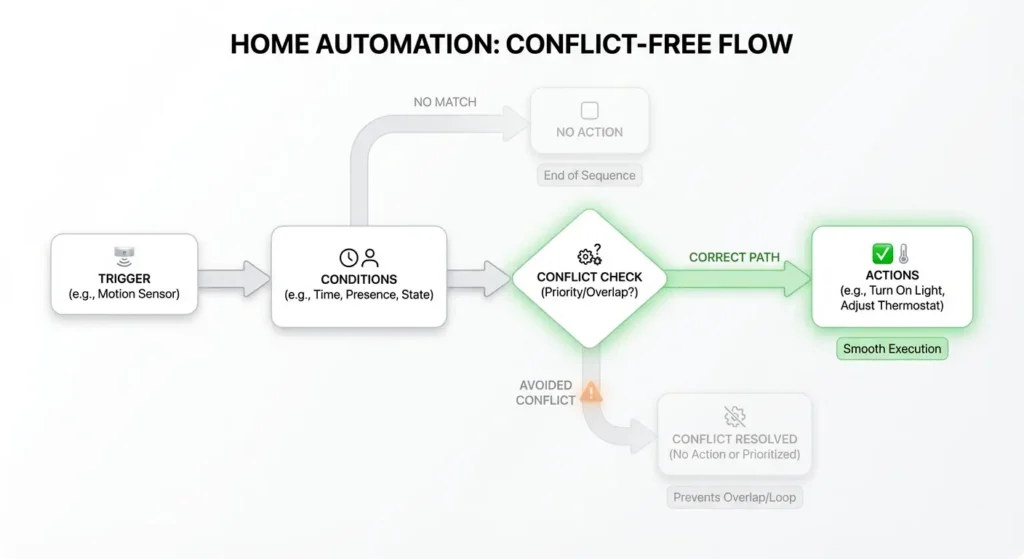 Flowchart showing proper automation structure to avoid conflicts