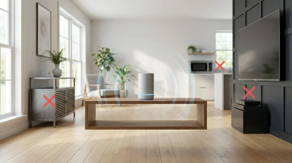Photo showing proper smart home hub spacing and placement