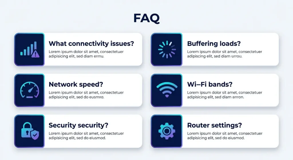 Visual FAQ guide answering common questions about smart camera buffering on Wi‑Fi 6E networks
