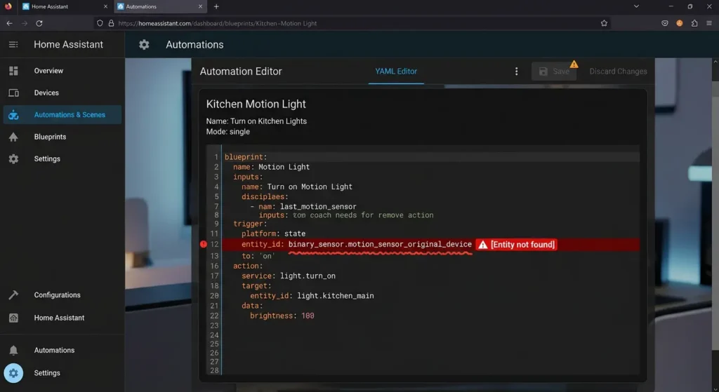 blueprint automations fail after renaming device entities