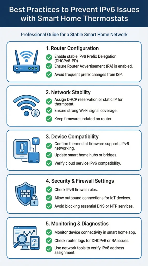 Best practices checklist for preventing IPv6 issues with smart home thermostats