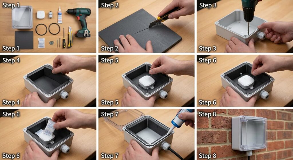 DIY insulated weatherproof enclosure assembly for protecting Zigbee sensors in cold European winters
