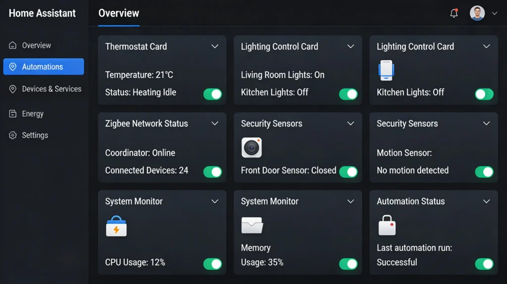 Fully optimized Home Assistant dashboard running smoothly with all MQTT devices connected and responsive