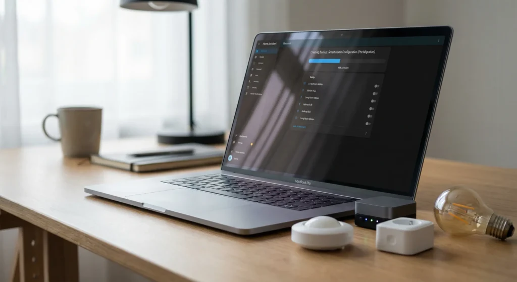 Home Assistant backup creation screen for protecting smart home configuration before Zigbee and Z-Wave migration