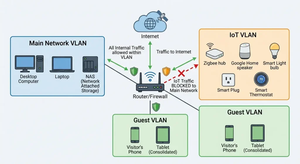 Optimal smart home network topology with separate IoT VLAN and dedicated access point for reliable device communication