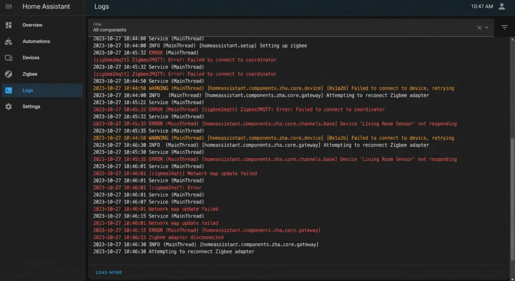Screenshot of Home Assistant showing automations in a failed or unavailable state