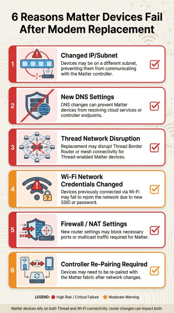 Six common reasons Matter smart home devices fail after ISP modem replacement checklist