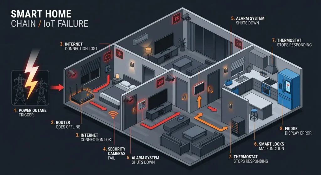 Smart Home Cascading Failures After Power Outages