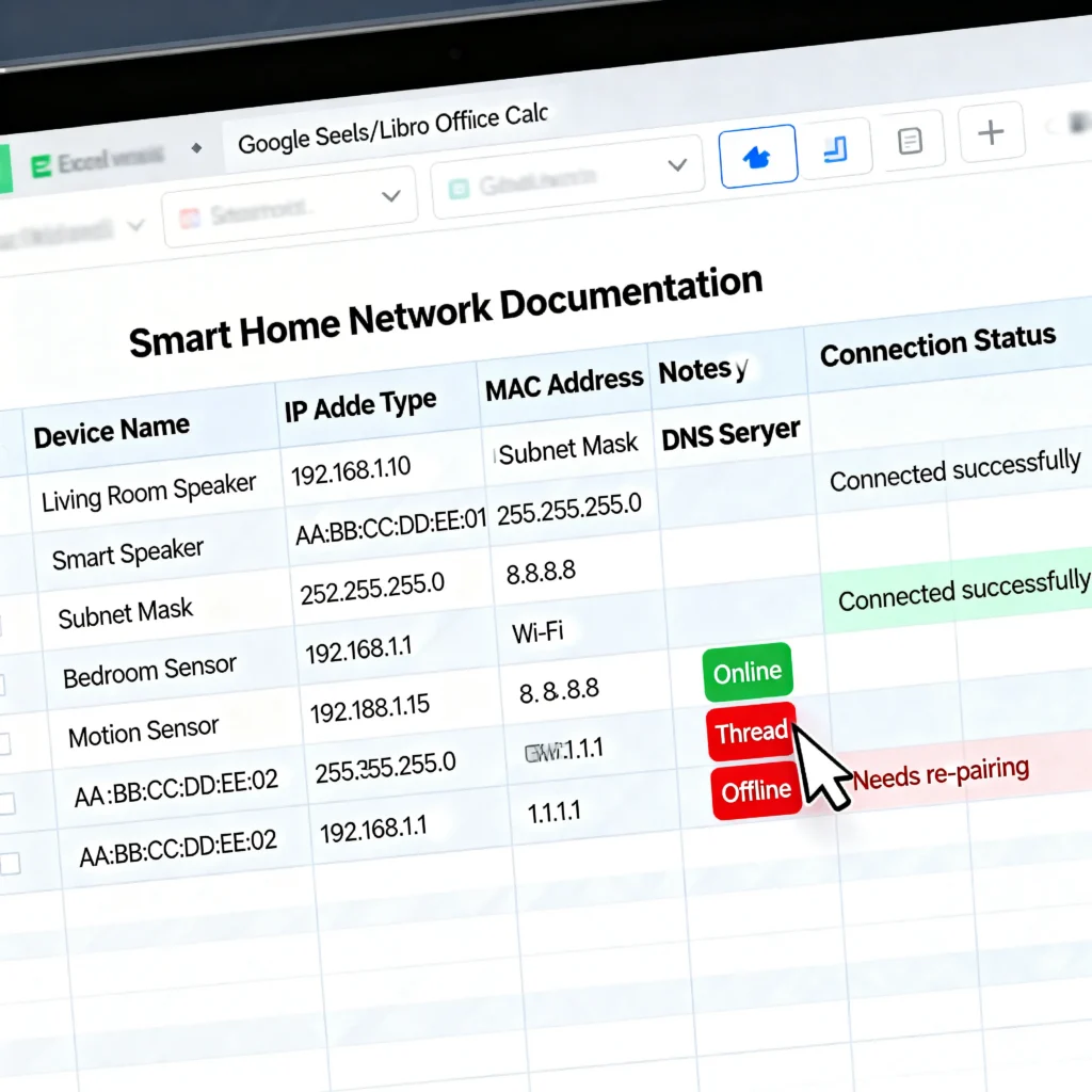 Smart home network documentation template for preventing Matter device failures during modem changes