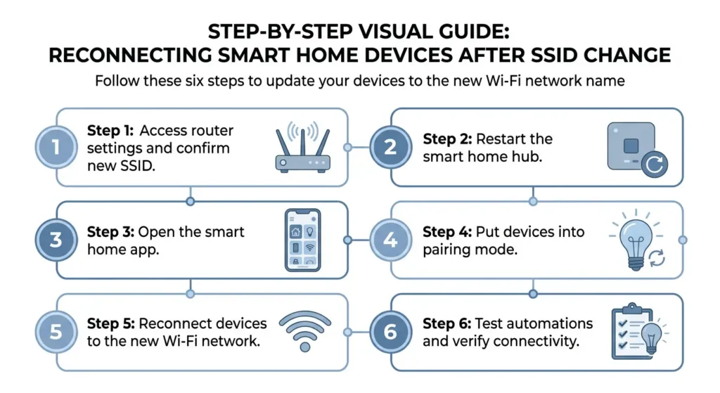 Step by step guide to reconnect smart home devices and fix automations after renaming WiFi SSID