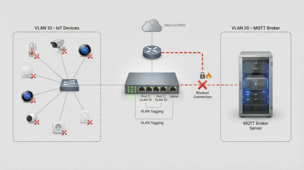 VLAN isolated IoT devices unable to reach MQTT broker