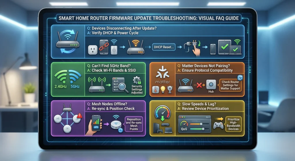 Visual FAQ guide for smart home router firmware update troubleshooting questions