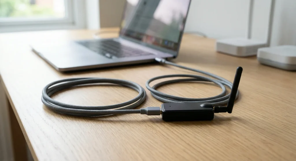 Zigbee USB dongle connected with USB 2.0 extension cable to avoid USB 3.0 interference