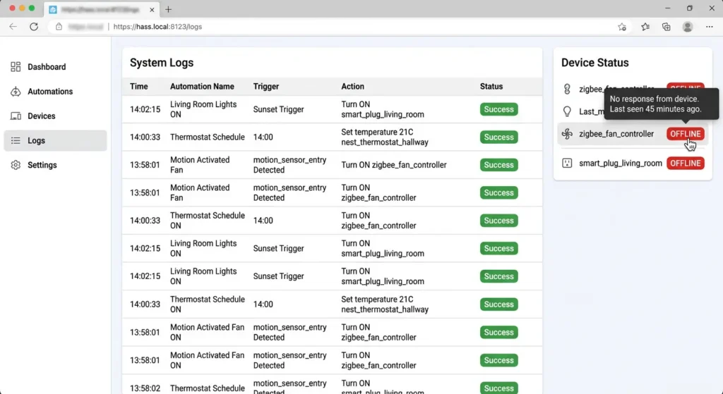 automation logs show execution success but devices do not respond