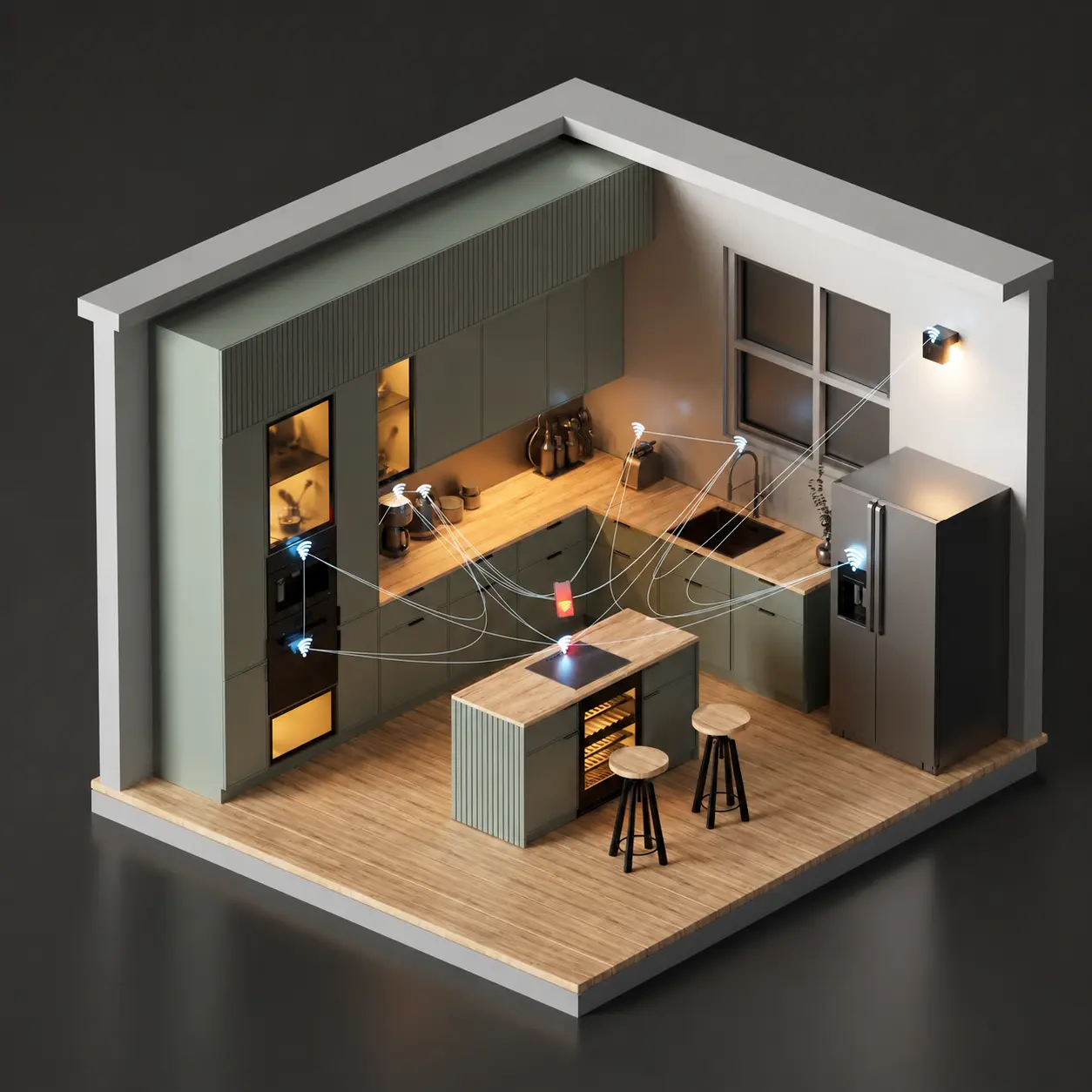 Architectural model of a connected smart home interior